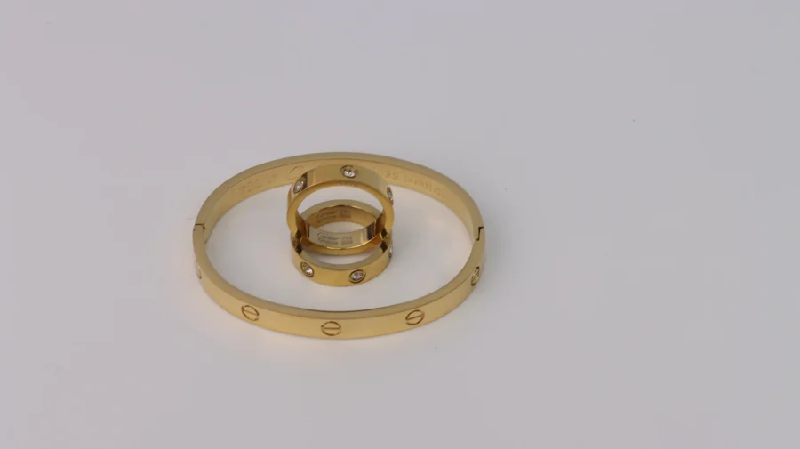 Gold Bracelet & Rings Set