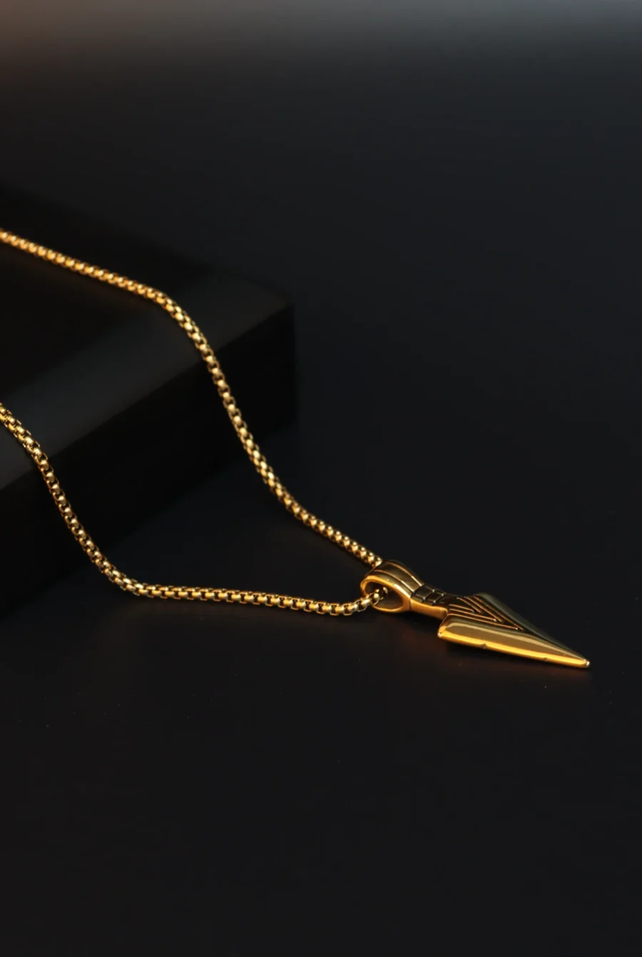Gold Stainless Steel Spearhead Pendant Necklace