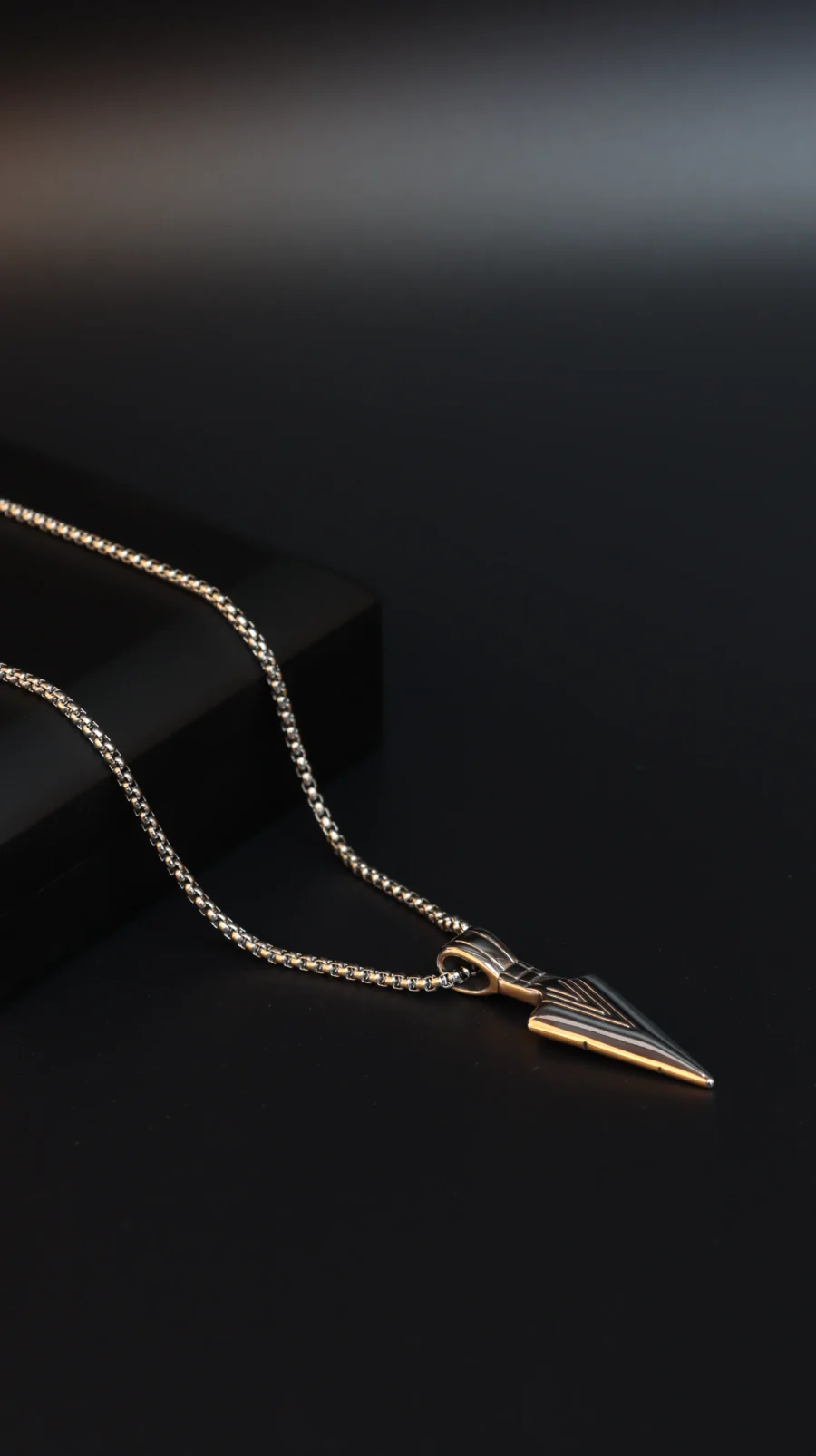 Silver Stainless Steel Spearhead Pendant Necklace
