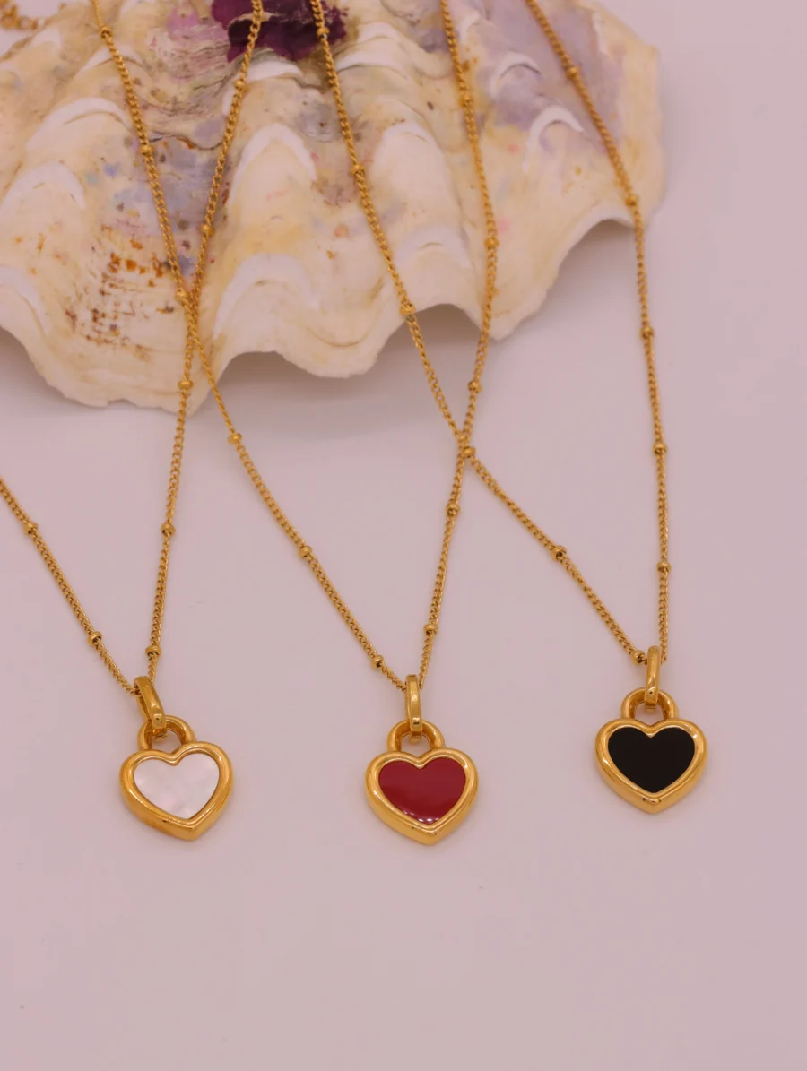 Peach Love Enamel Heart Necklace Trio