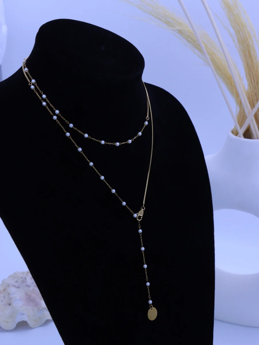 Pearl Chain Layered Necklace Set - Image 2