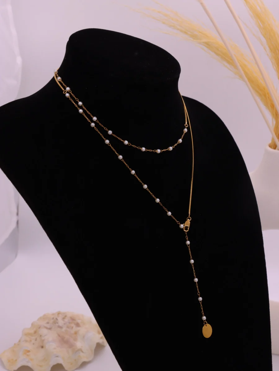 Pearl Chain Layered Necklace Set