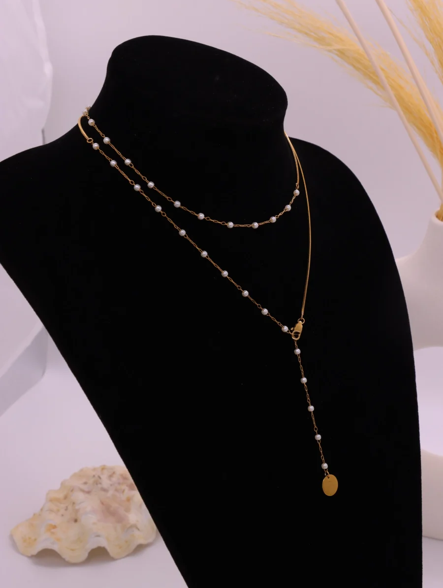 Pearl Chain Layered Necklace Set - Image 4
