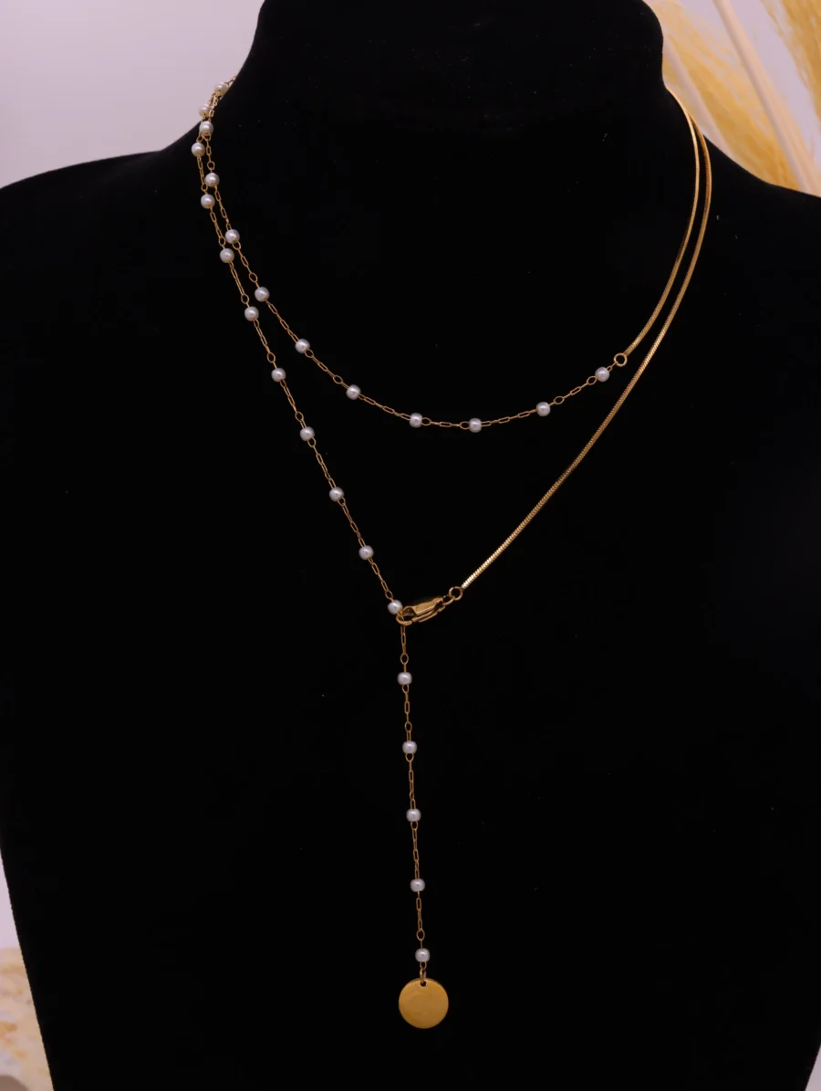 Pearl Chain Layered Necklace Set - Image 5