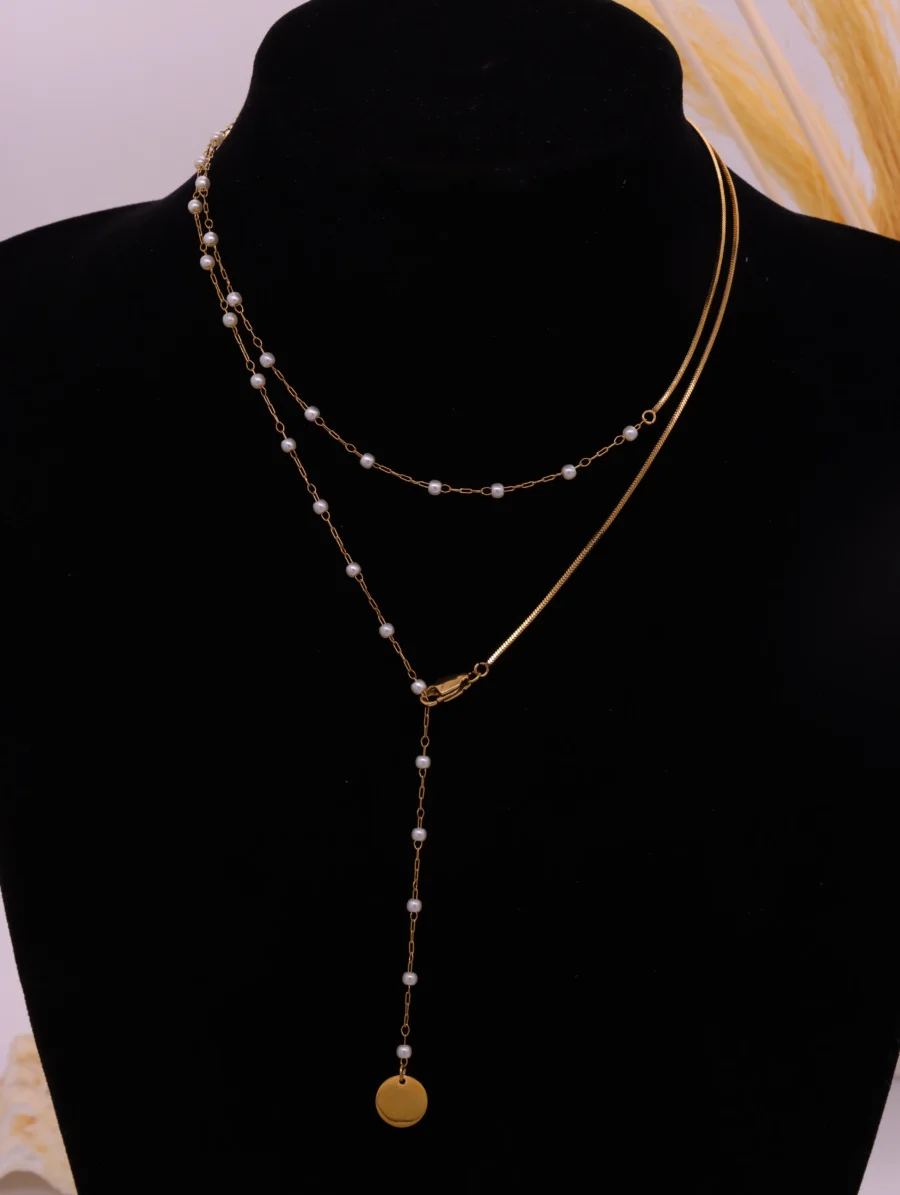 Pearl Chain Layered Necklace Set - Image 6