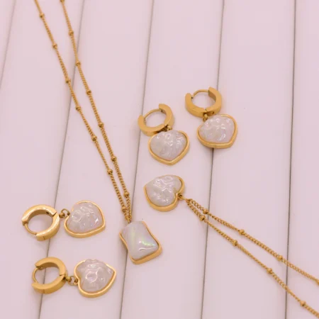 Iridescent Pearl Heart Jewelry Set - Complete Collection