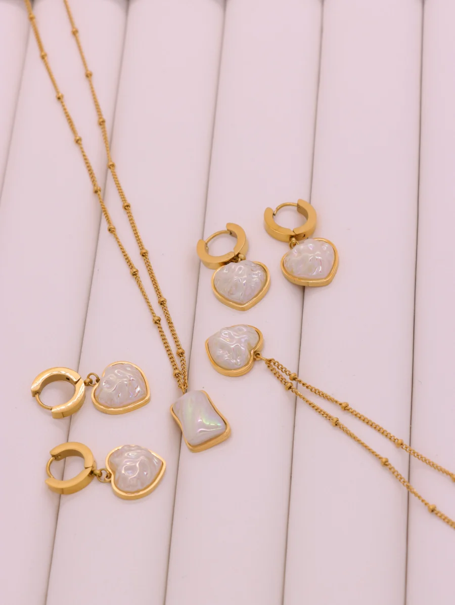 Iridescent Pearl Heart Jewelry Set - Complete Collection