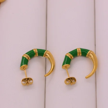Emerald Green Bamboo Hoop Earrings