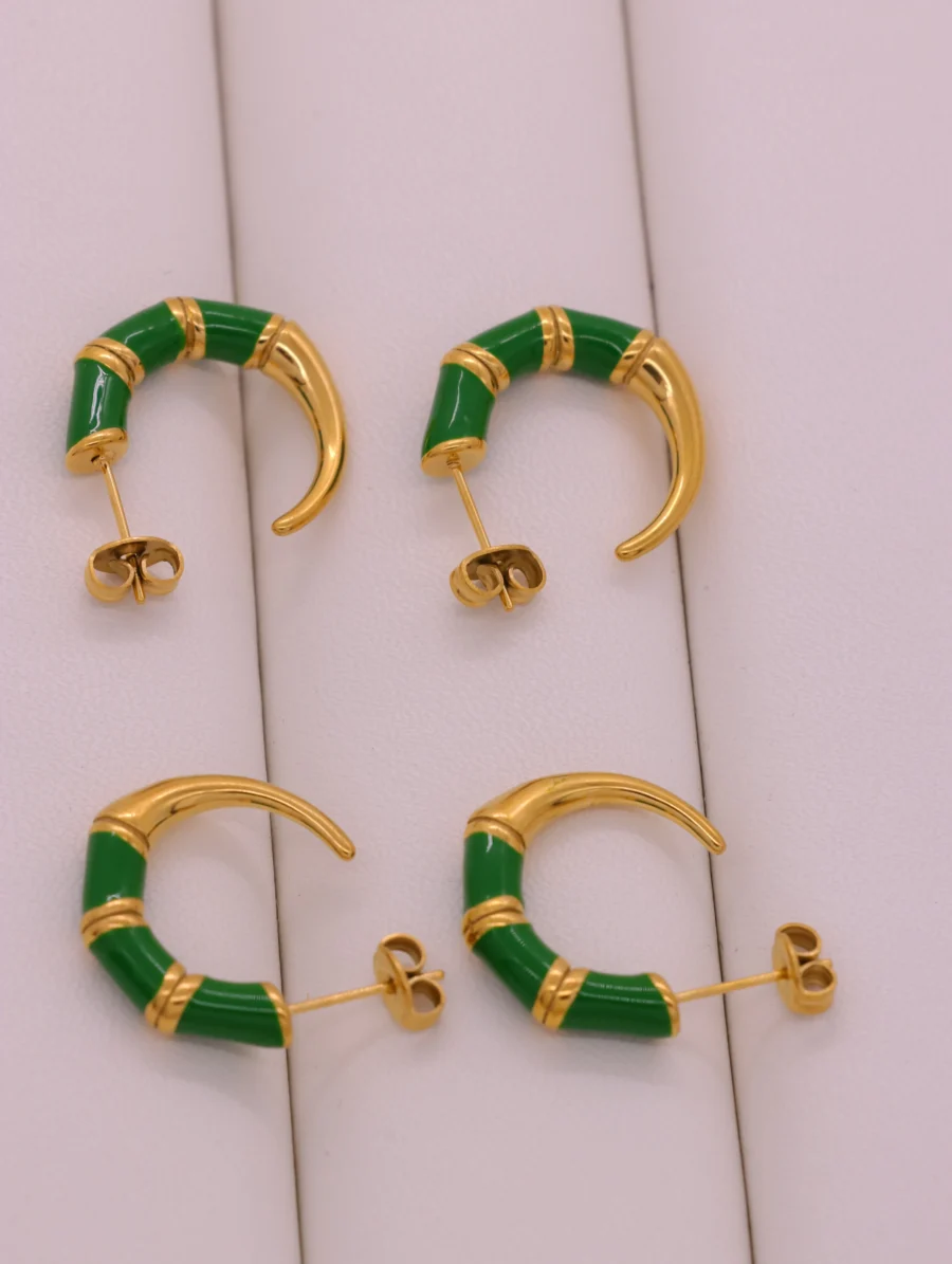 Emerald Green Bamboo Hoop Earrings - Image 3