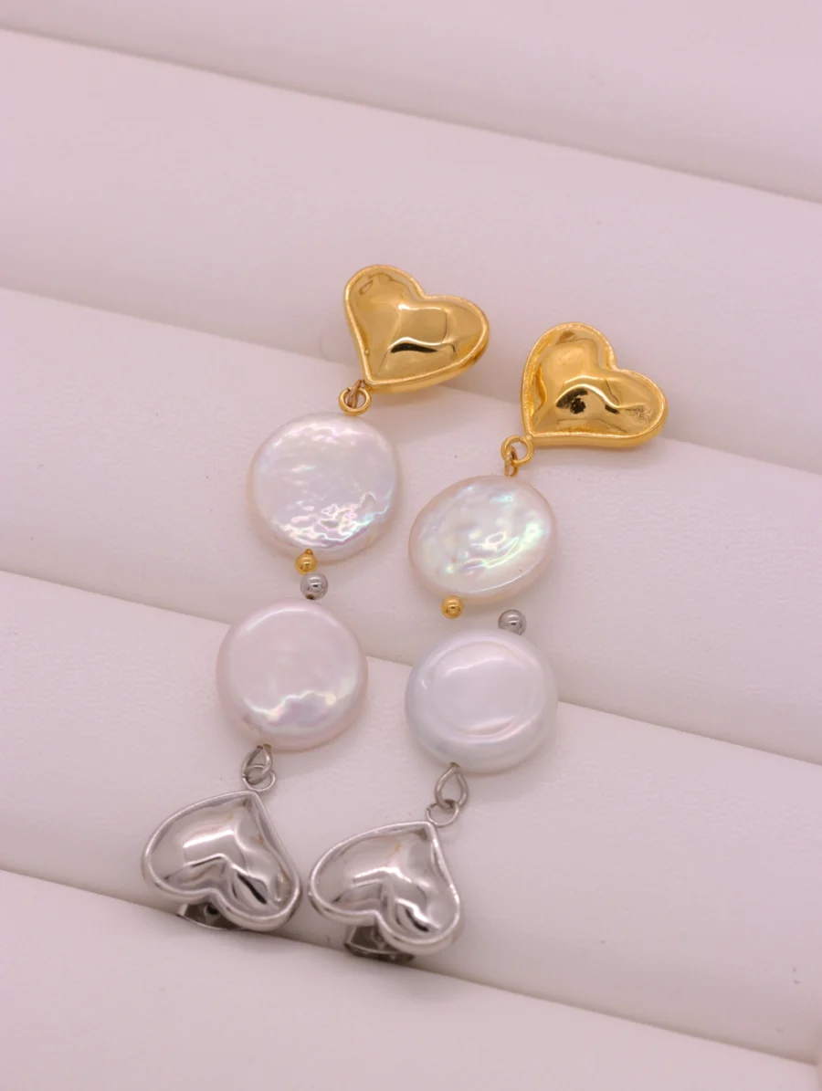 Cascading Heart & Pearl Drop Earrings