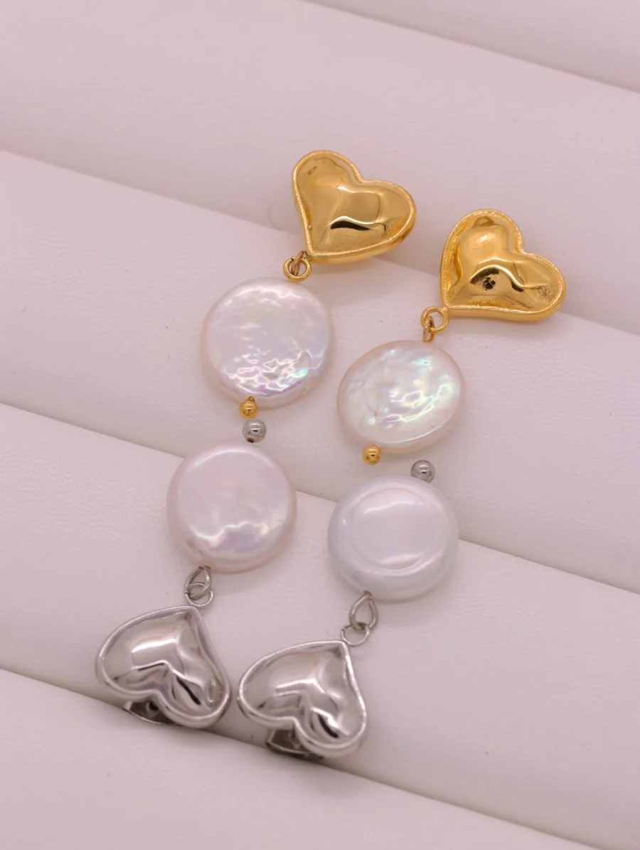 Cascading Heart & Pearl Drop Earrings - Image 2