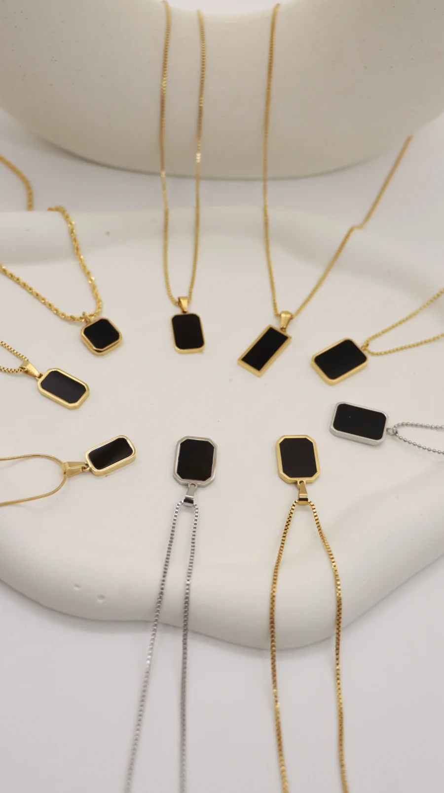 Black Onyx Geometric Pendant Necklace Collection - Image 4