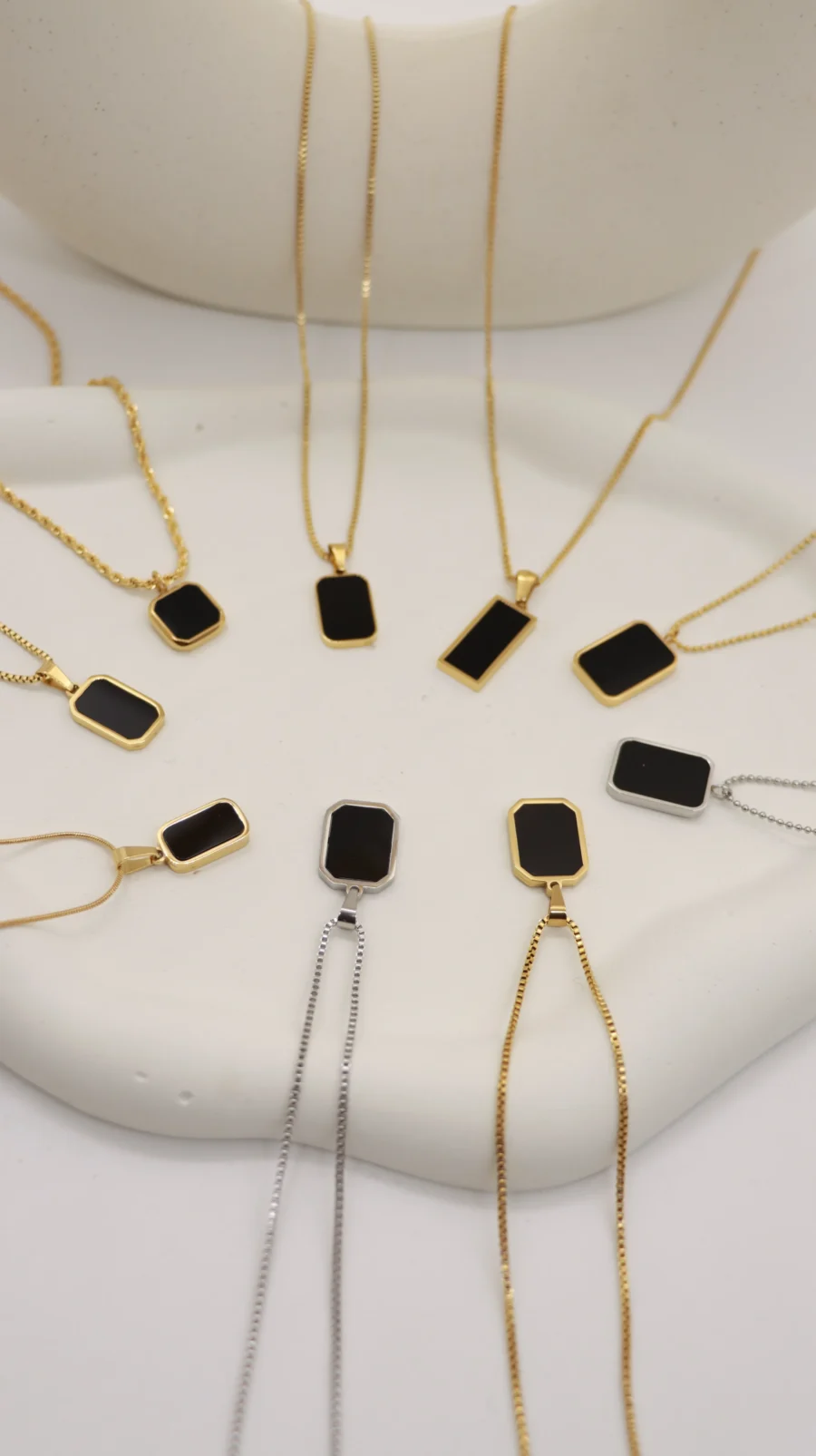 Black Onyx Geometric Pendant Necklace Collection