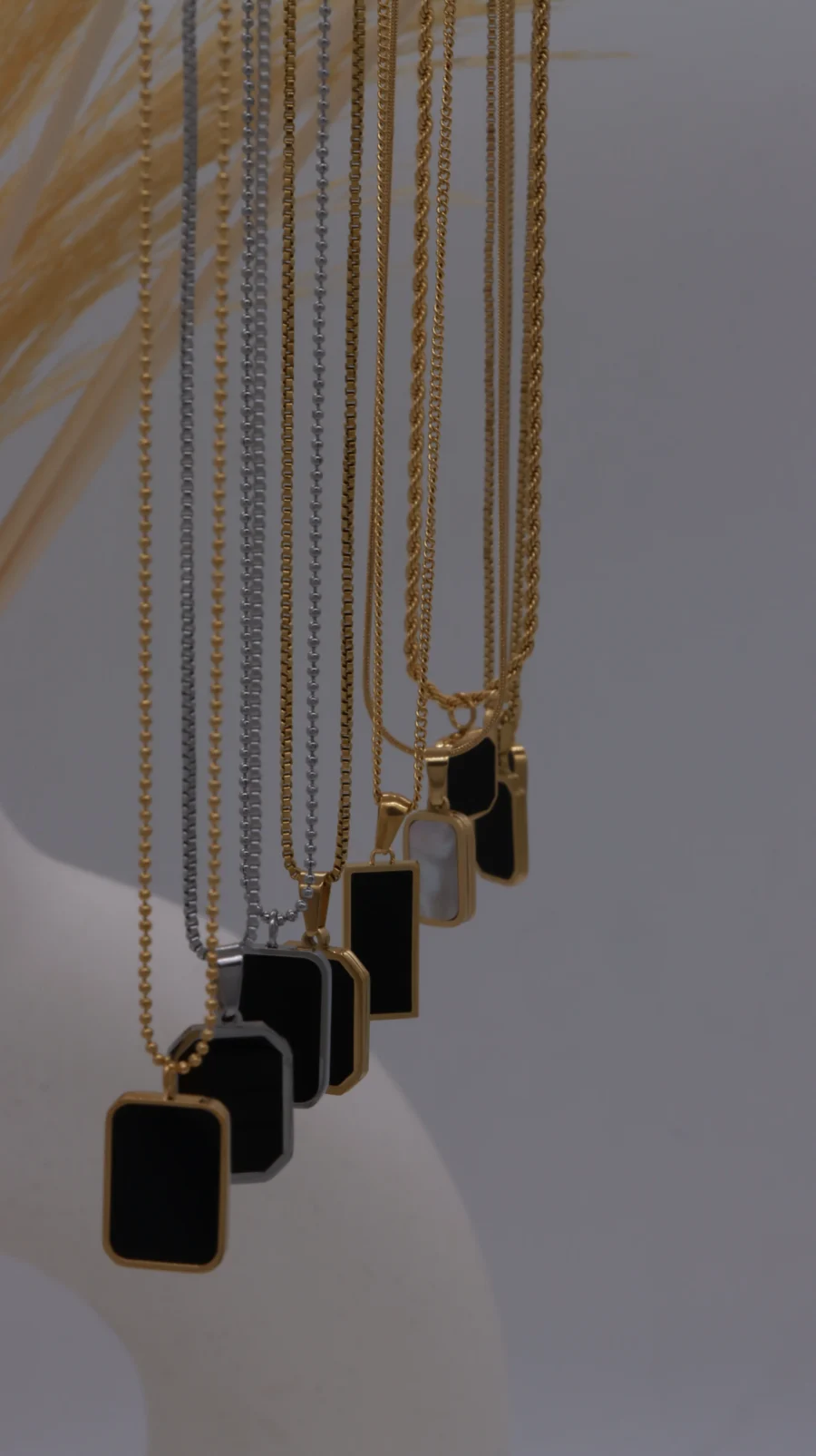 Black Onyx Geometric Pendant Necklace Collection - Image 5