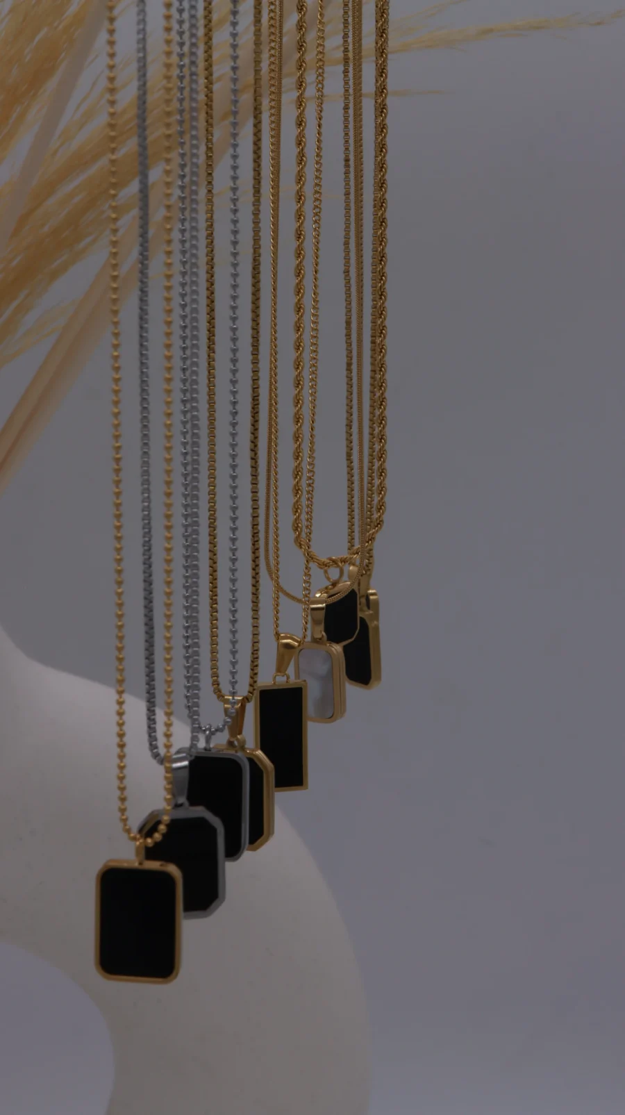Black Onyx Geometric Pendant Necklace Collection - Image 6