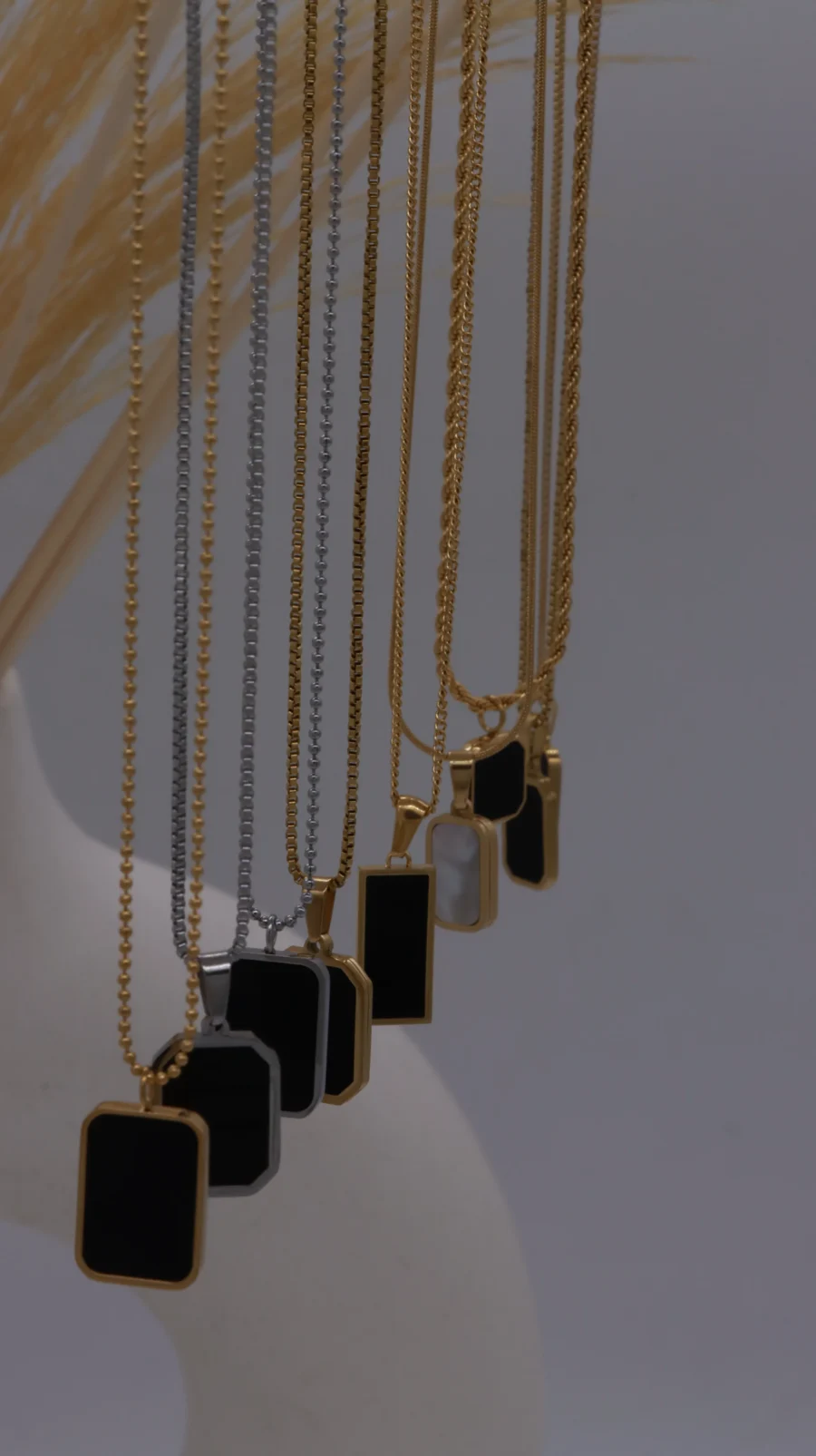 Black Onyx Geometric Pendant Necklace Collection - Image 7