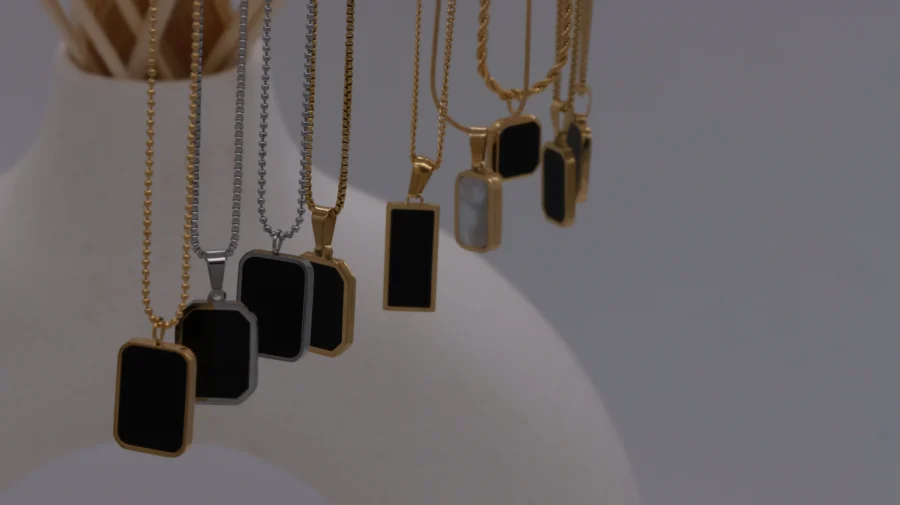 Black Onyx Geometric Pendant Necklace Collection - Image 8