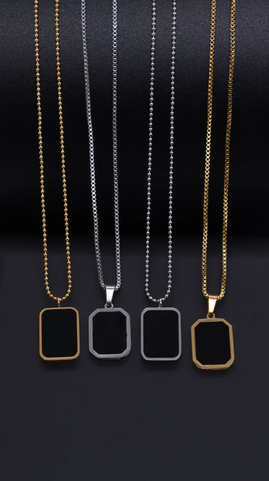 Black Onyx Geometric Pendant Necklace Collection - Image 9