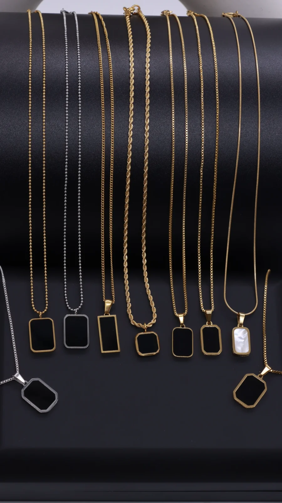 Black Onyx Geometric Pendant Necklace Collection - Image 14