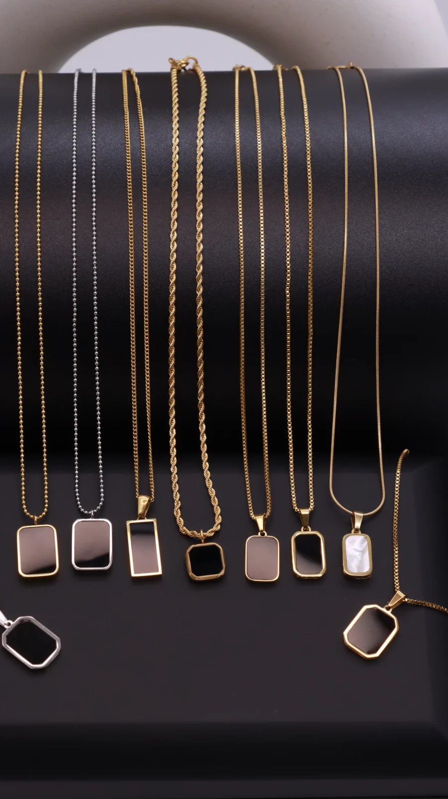 Black Onyx Geometric Pendant Necklace Collection - Image 13