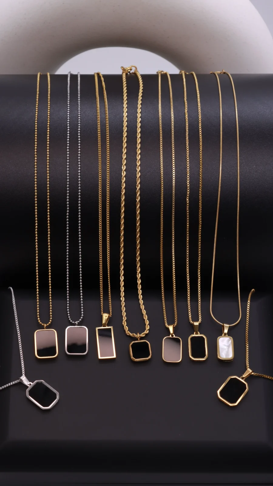 Black Onyx Geometric Pendant Necklace Collection - Image 12