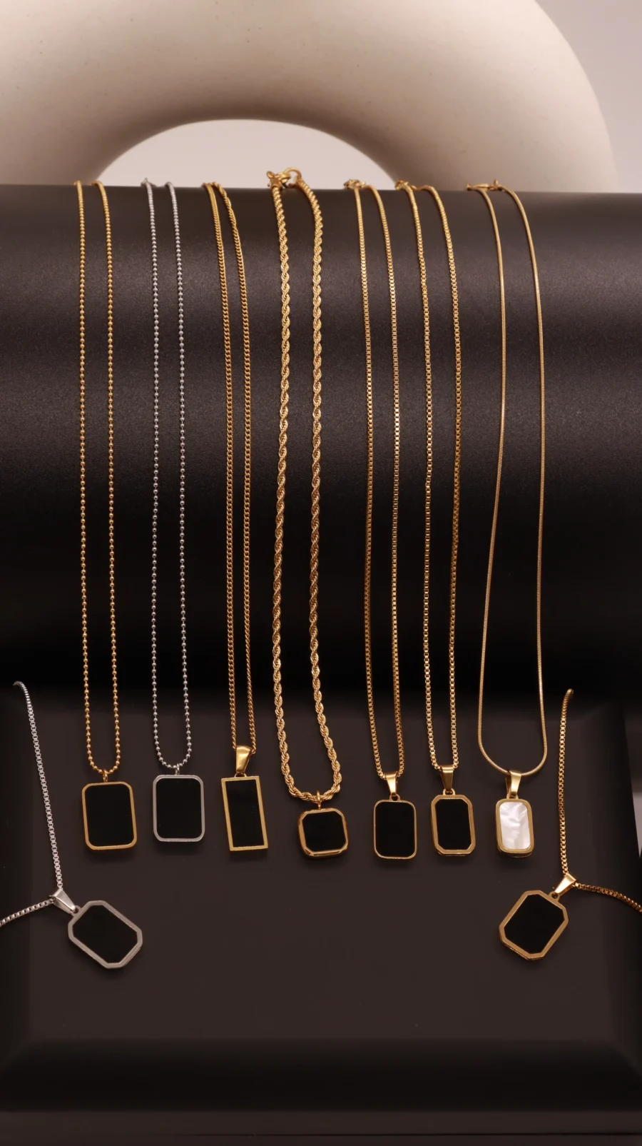 Black Onyx Geometric Pendant Necklace Collection - Image 11