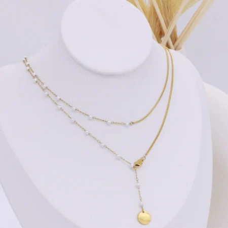 Layered Pearl Chain Lariat Necklace Set
