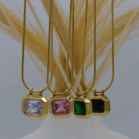 Gemstone Square Pendant Necklace Collection