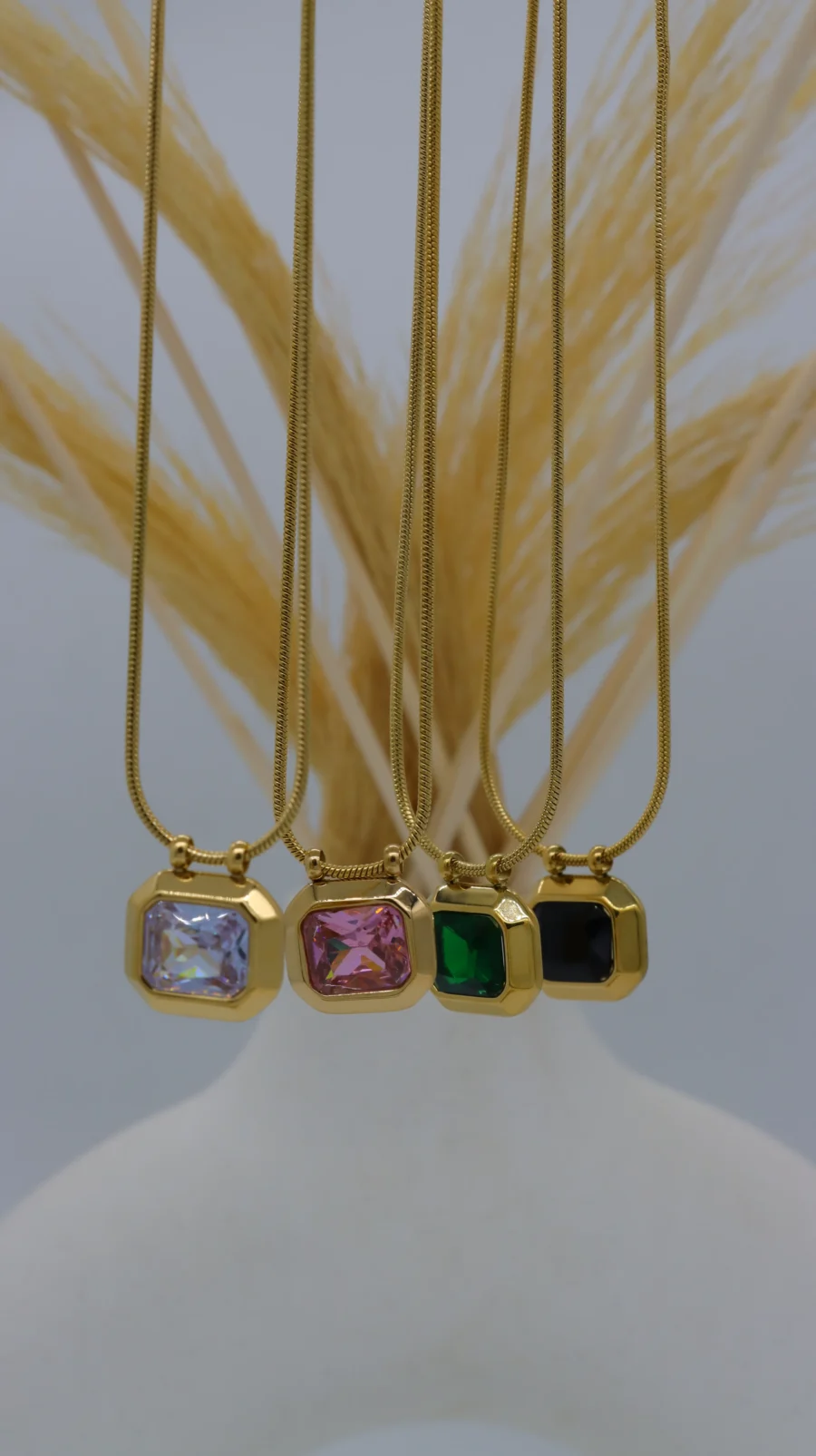 Gemstone Square Pendant Necklace Collection