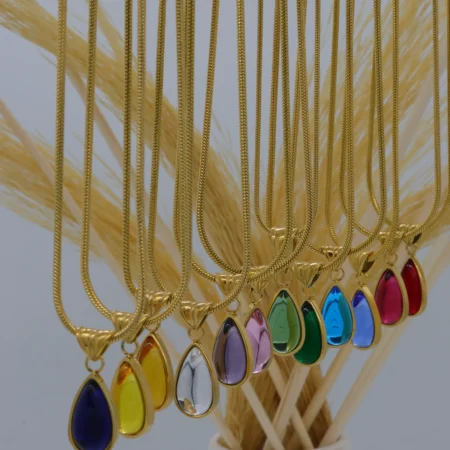 Rainbow Teardrop Crystal Necklace Set