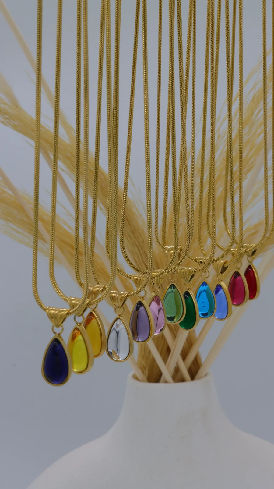Rainbow Teardrop Crystal Necklace Set