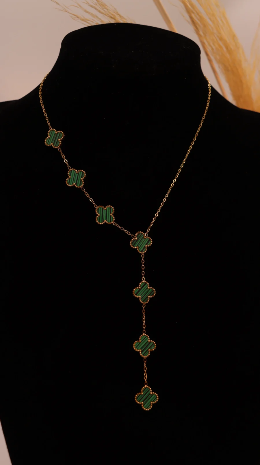 Malachite Clover Y-Drop Necklace - Image 2