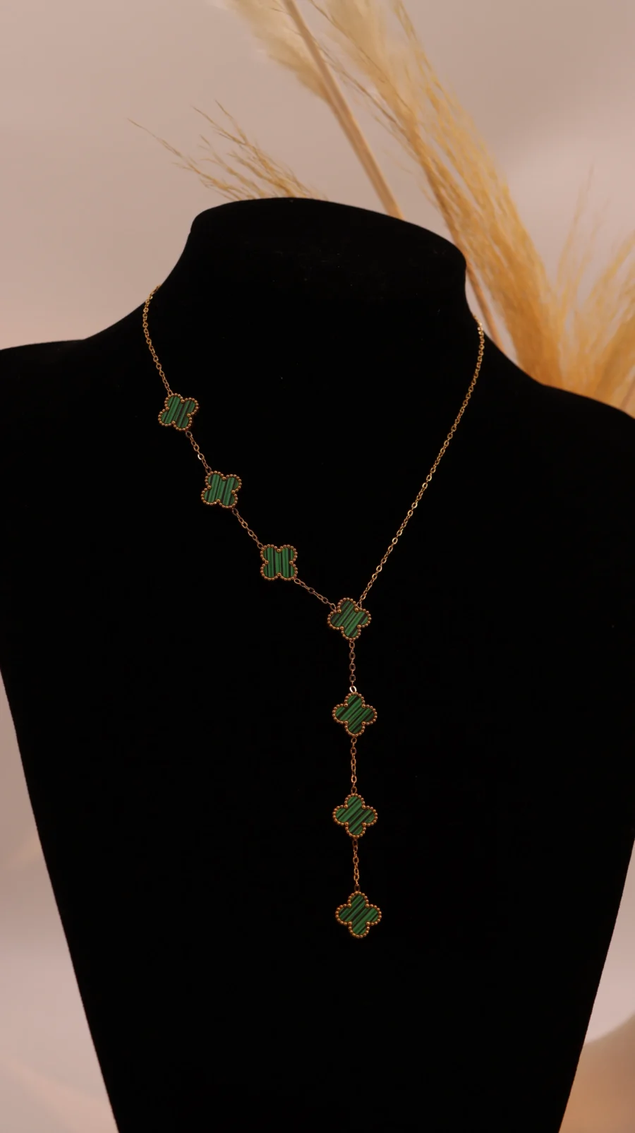 Malachite Clover Y-Drop Necklace - Image 3