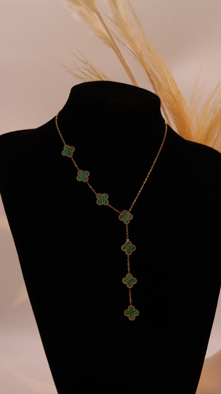 Malachite Clover Y-Drop Necklace - Image 4