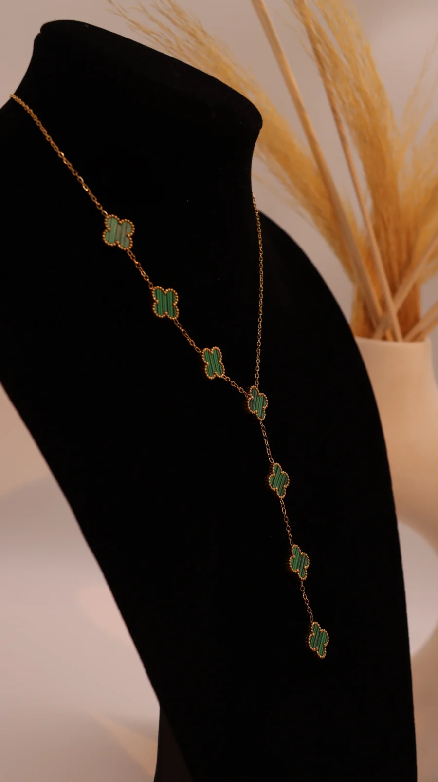 Malachite Clover Y-Drop Necklace - Image 5