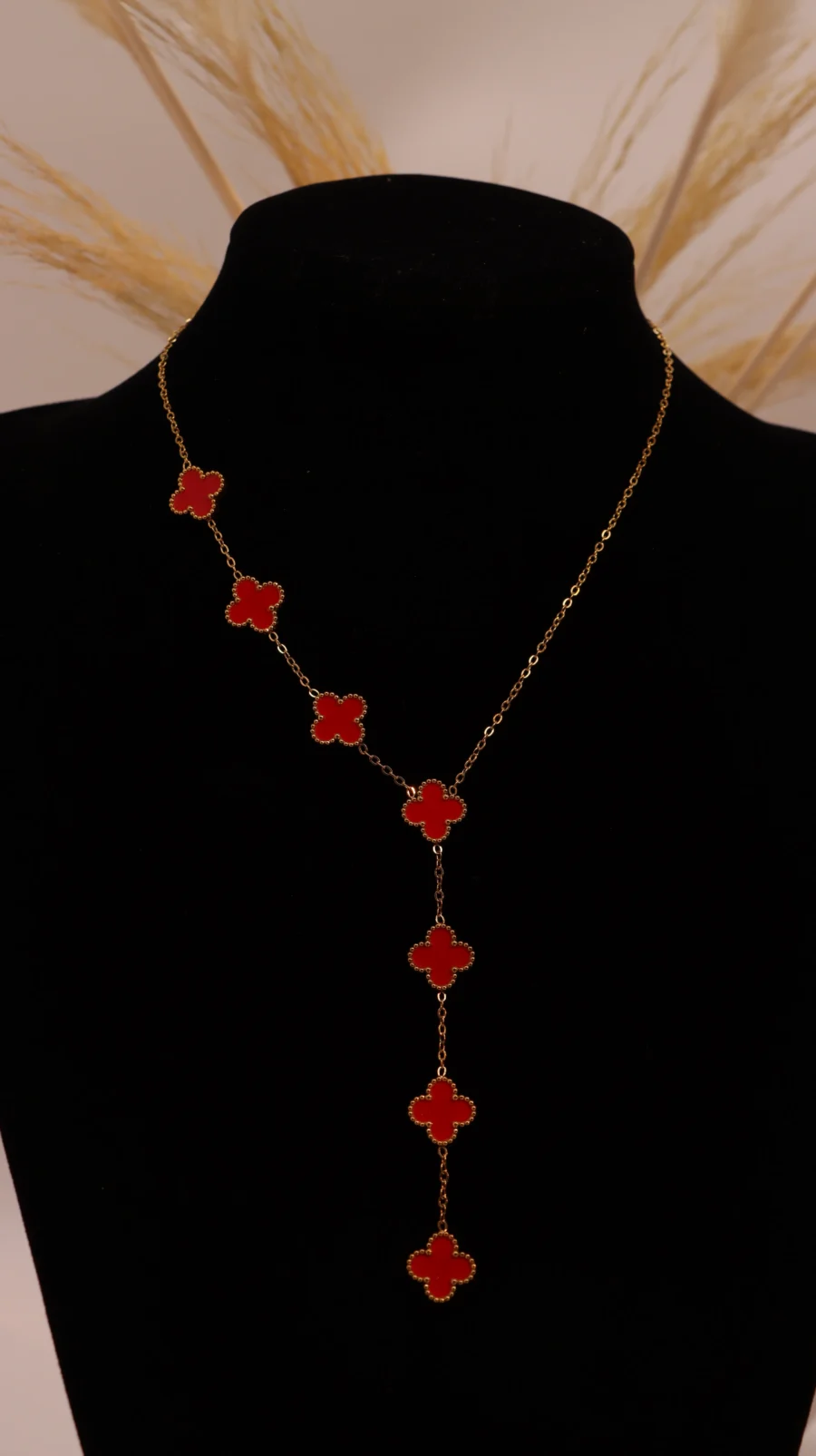 Malachite Clover Y-Drop Necklace
