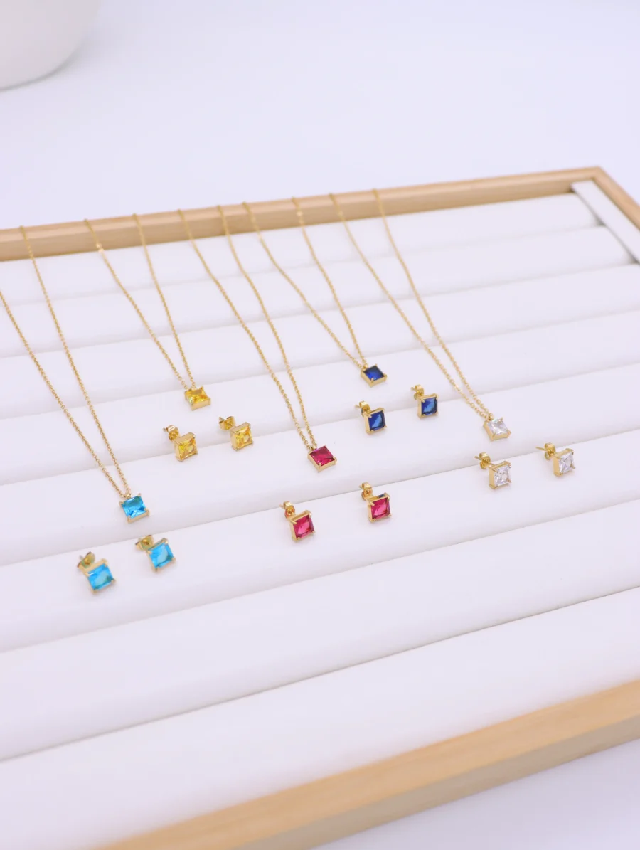 Birthstone Square Crystal Jewelry Set - Image 3