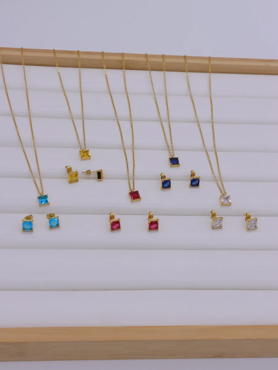 Birthstone Square Crystal Jewelry Set - Image 4