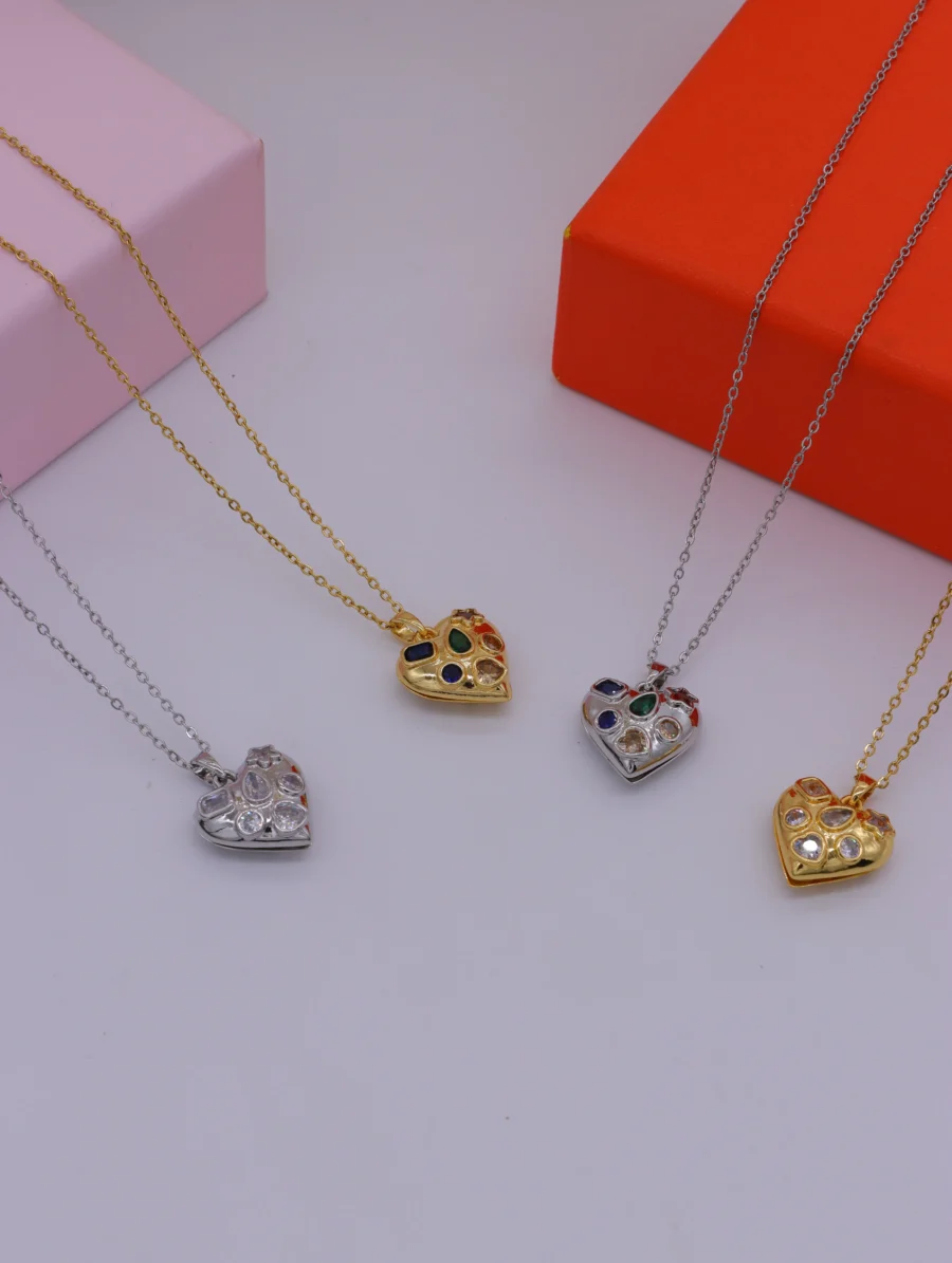 Rainbow Gemstone Heart Pendant Necklace