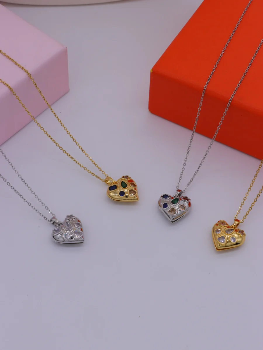 Rainbow Gemstone Heart Pendant Necklace - Image 3