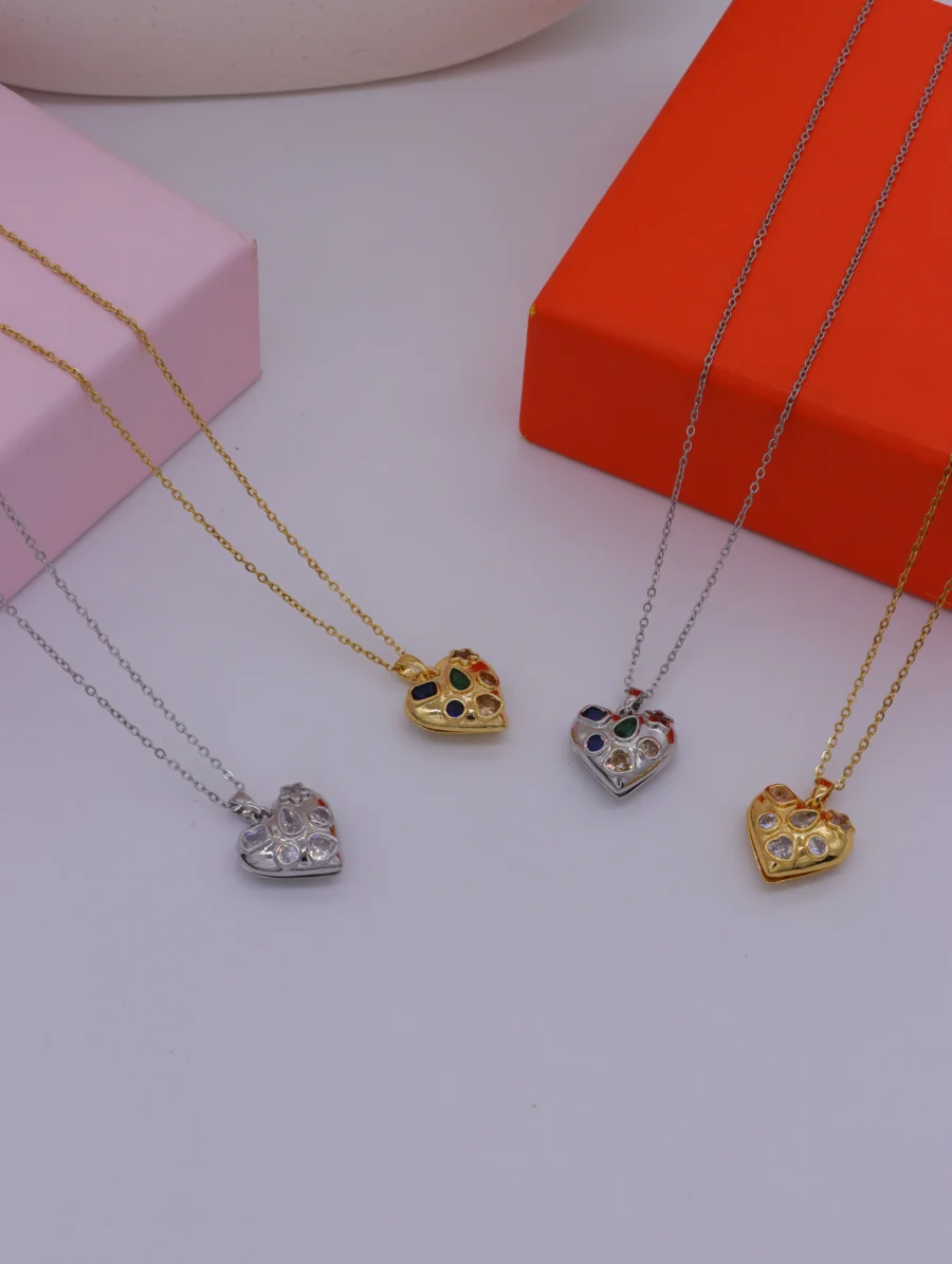Rainbow Gemstone Heart Pendant Necklace - Image 4
