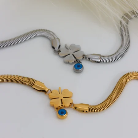 Clover Charm Snake Chain Bracelet