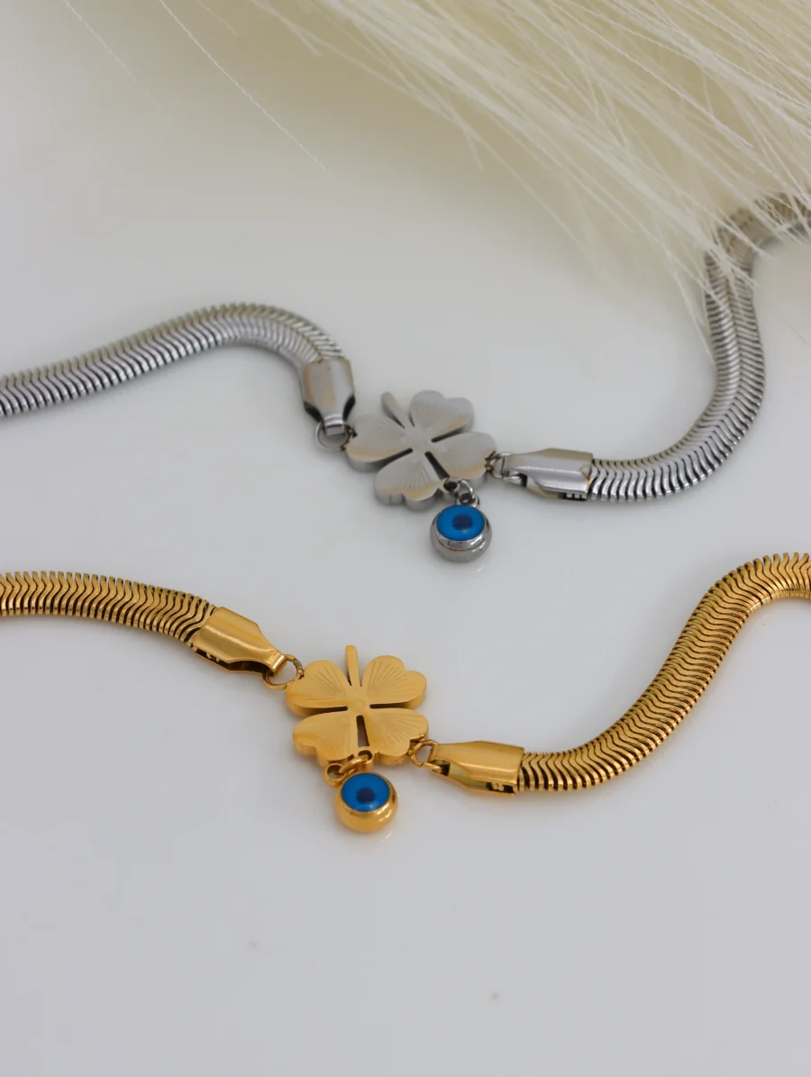 Clover Charm Snake Chain Bracelet