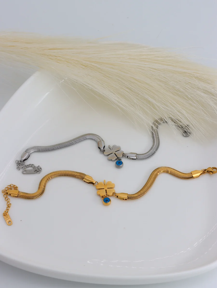 Clover Charm Snake Chain Bracelet - Image 4