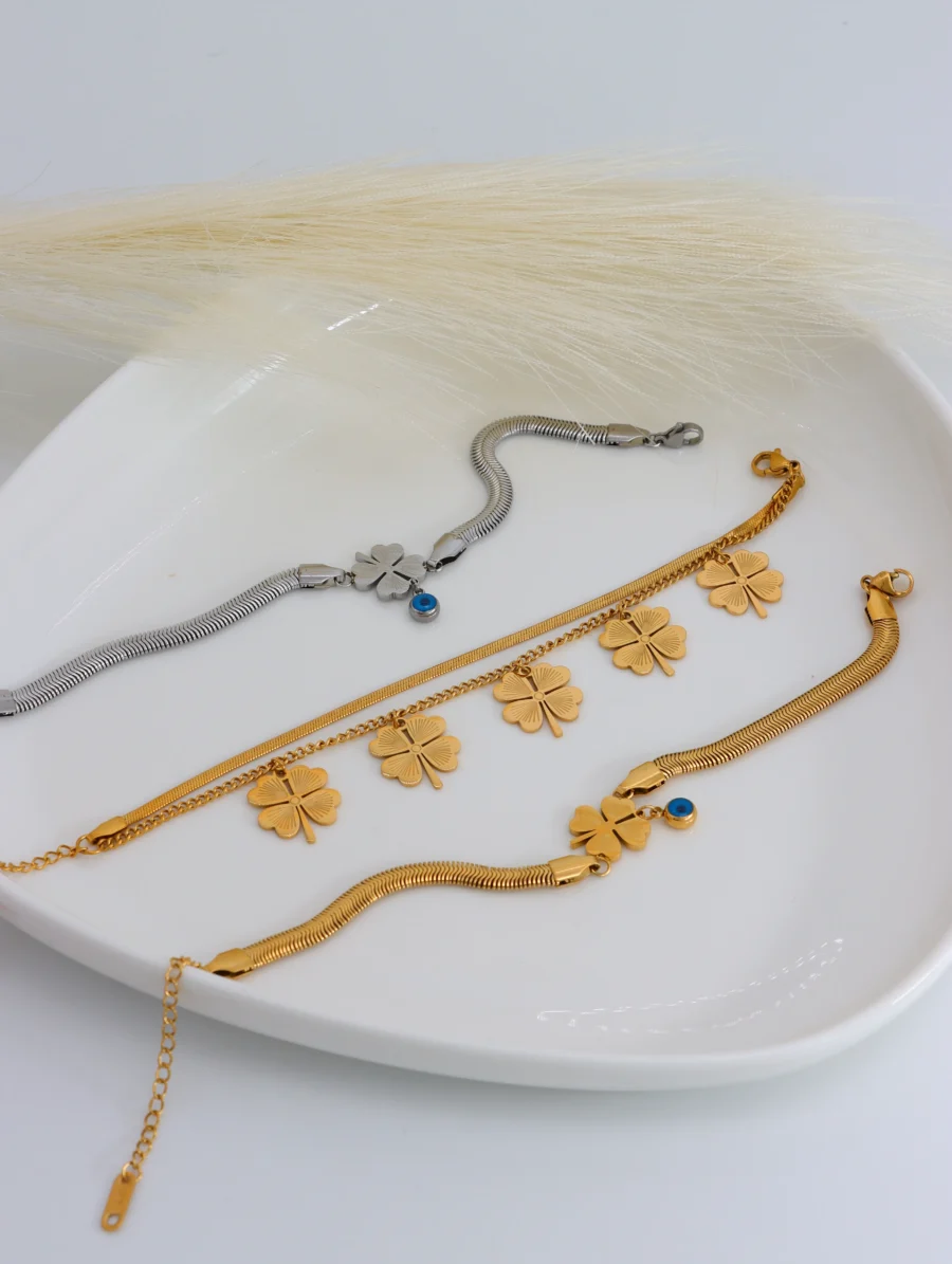Clover Charm Snake Chain Bracelet - Image 5
