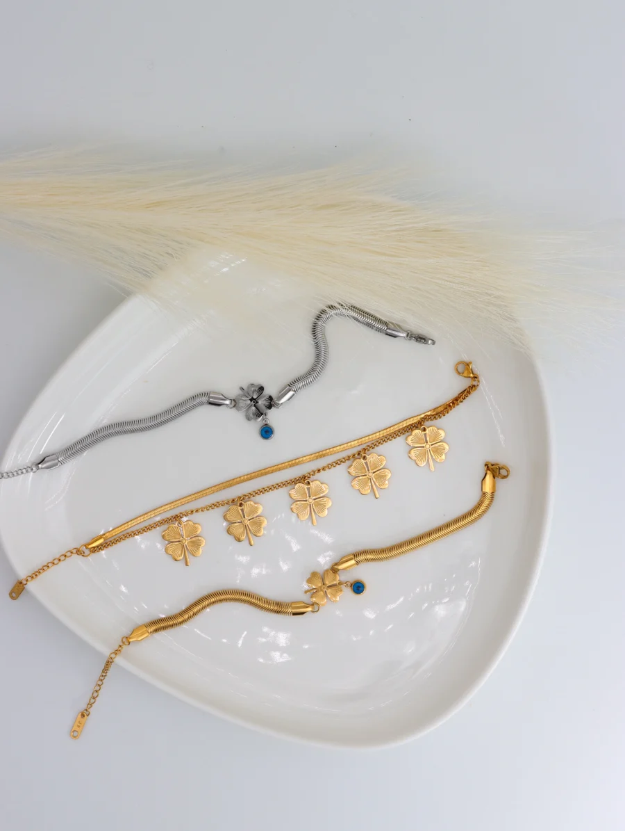 Clover Charm Snake Chain Bracelet - Image 7