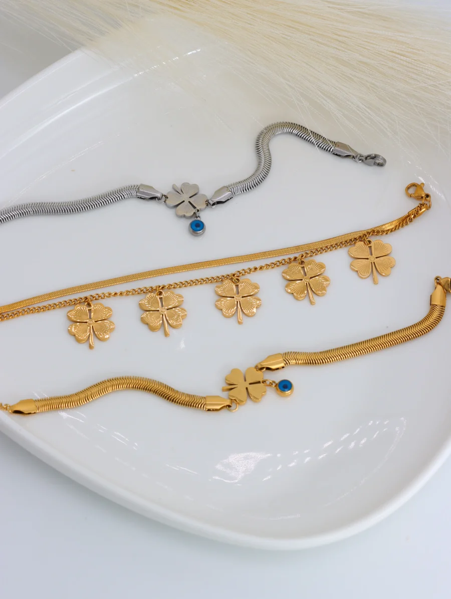 Clover Charm Snake Chain Bracelet - Image 6
