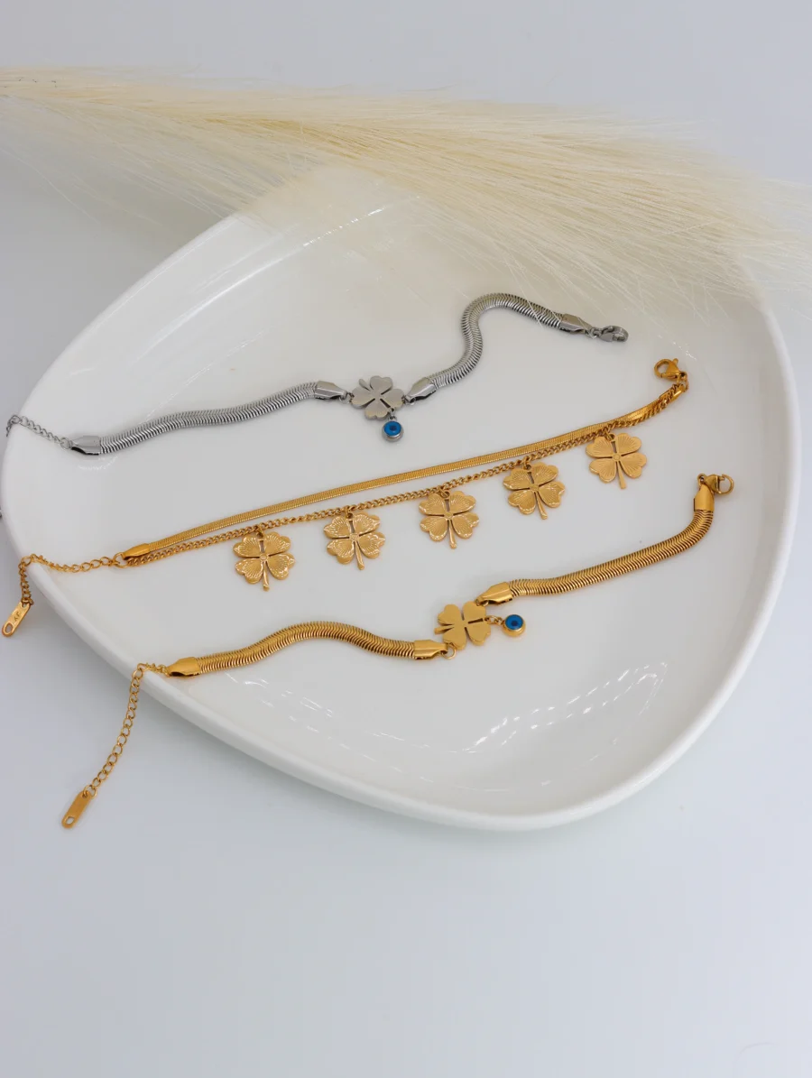 Clover Charm Snake Chain Bracelet - Image 8