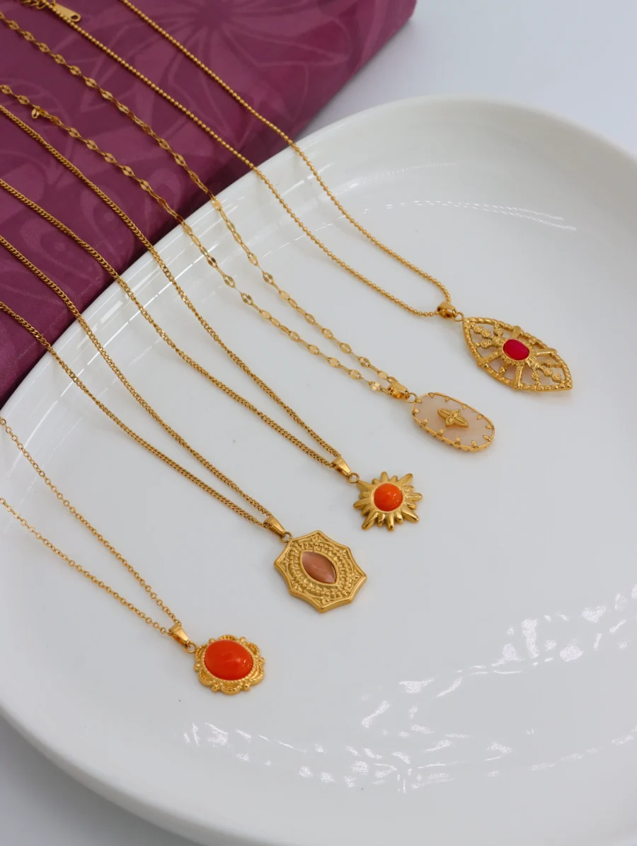 Golden Elegance Gemstone Pendant Necklaces - Image 4