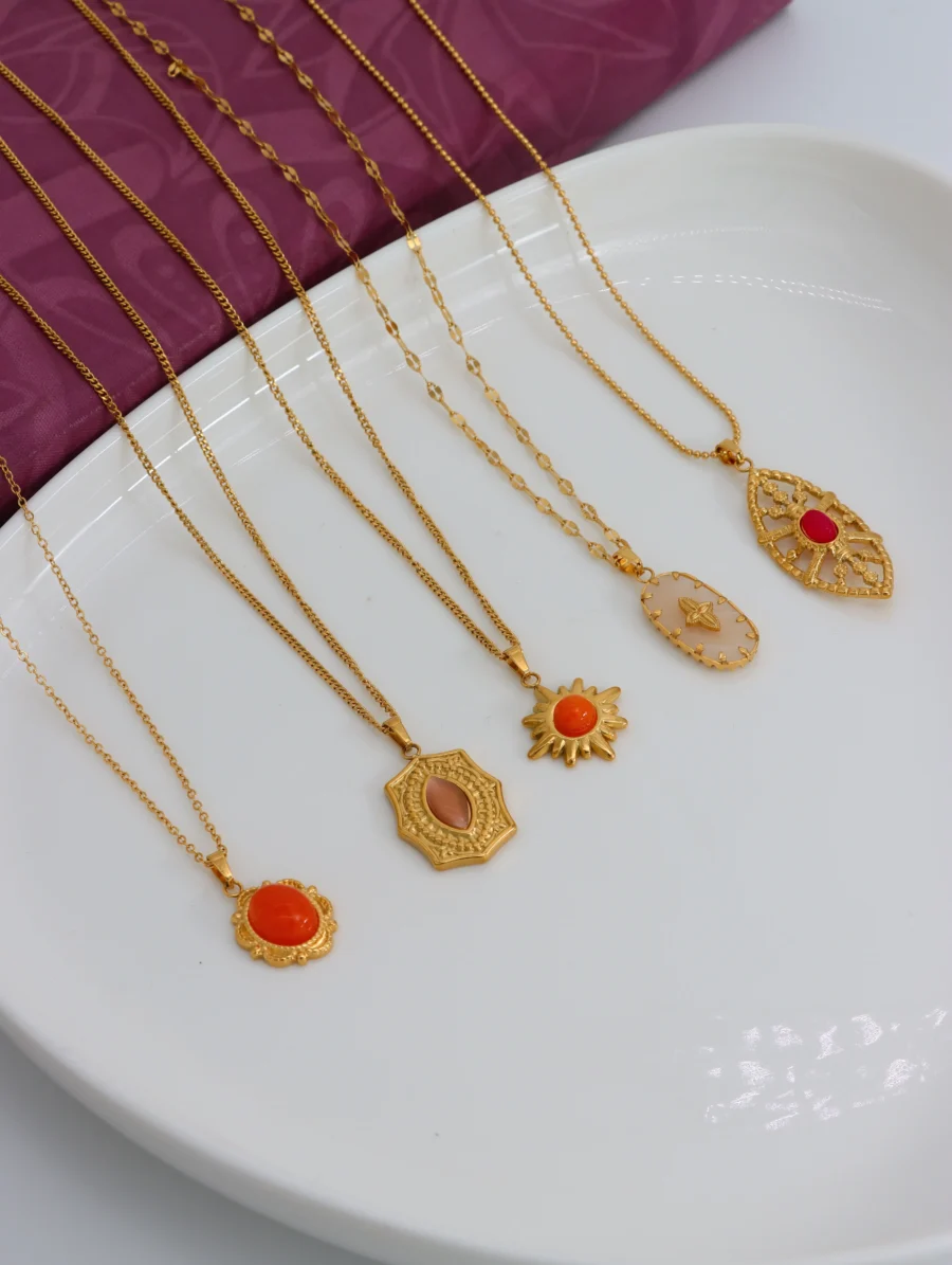 Golden Elegance Gemstone Pendant Necklaces - Image 2